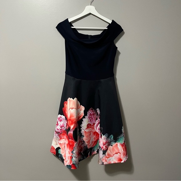 Joseph Ribkoff Dress Style 181799 Off The Shoulder Fit and Flare Midnight Blue - Picture 6 of 12